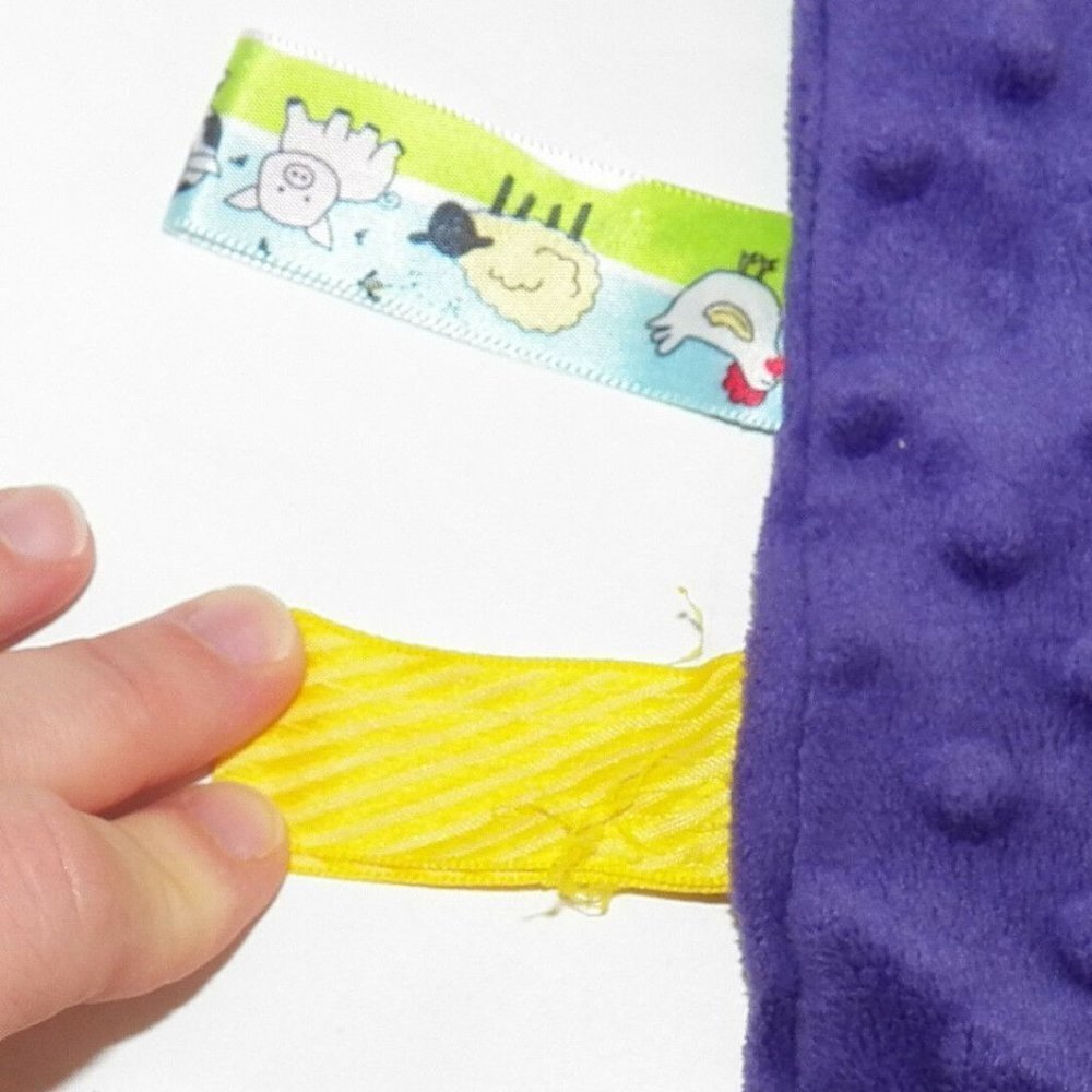 Dark Purple Baby Security Blanket Lovey Fish Farm Animals Yellow Tags 12" x 12" - Picture 3 of 5